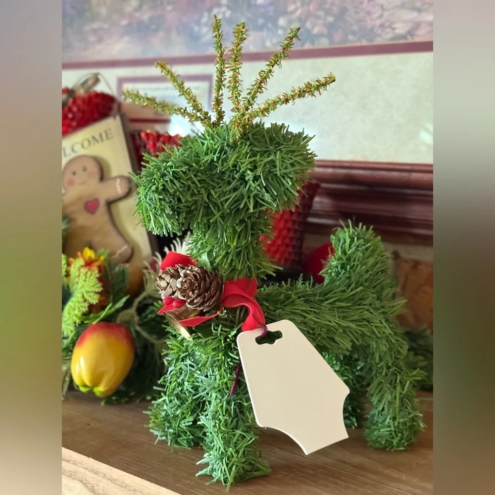 1998 Festive Green Reindeer Topiary with Pinecone Accent NEW